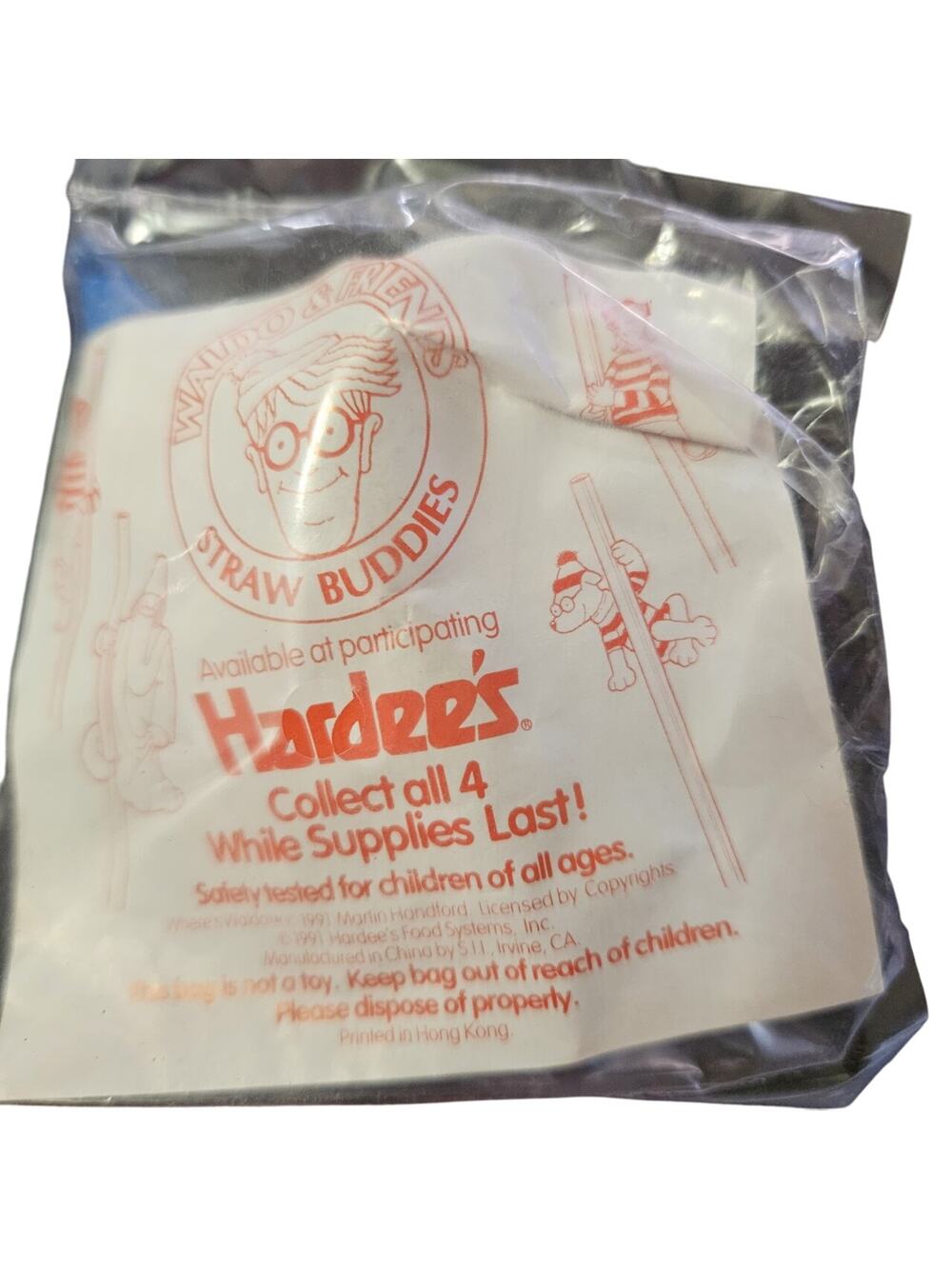 1991 Hardees Wheres Waldo Straw Buddies Wizard Whitebeard   in Package